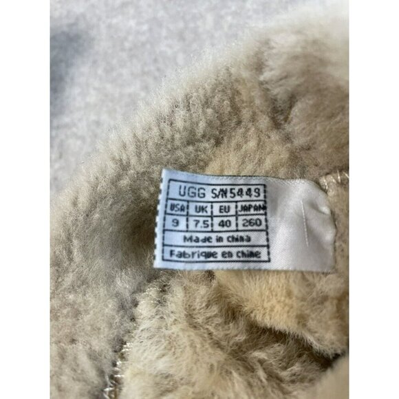 UGG Sandra Knee High Wedge Boots Women 9 Brown Leather Shearling Lined Fold Down - Picture 6 of 16